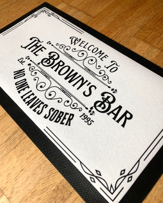 Personalised Name Bar Mat Runner No One Leaves Sober