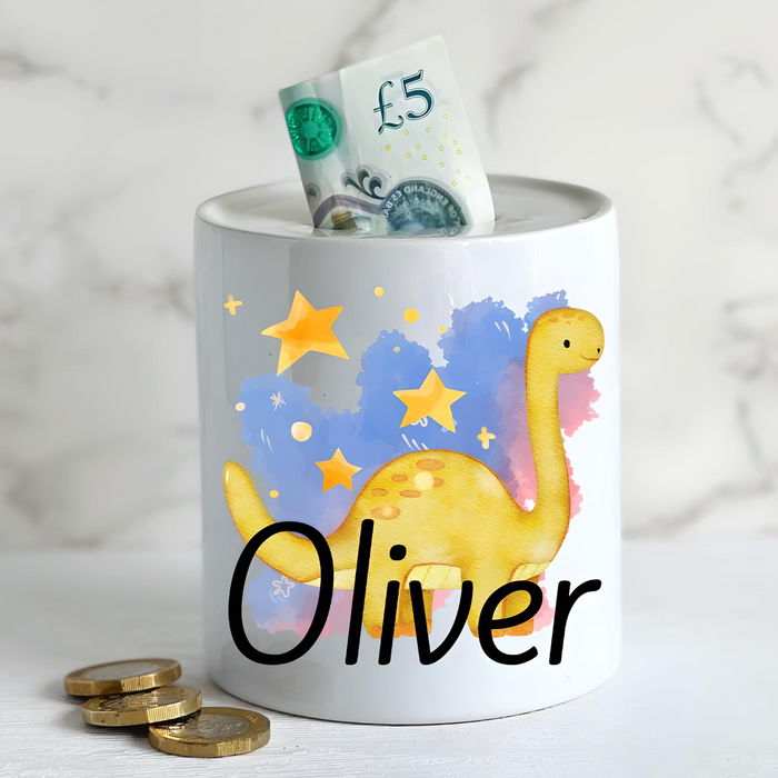 Personalised Name Dinosaur Money Jar