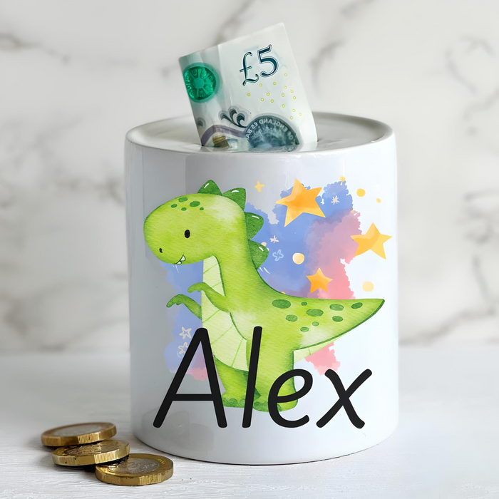 Personalised Name Dinosaur Money Jar