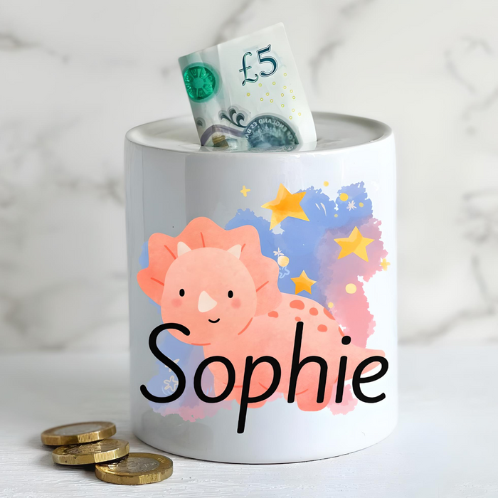 Personalised Name Dinosaur Money Jar