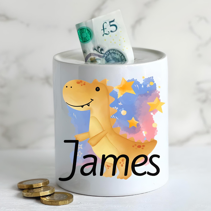 Personalised Name Dinosaur Money Jar