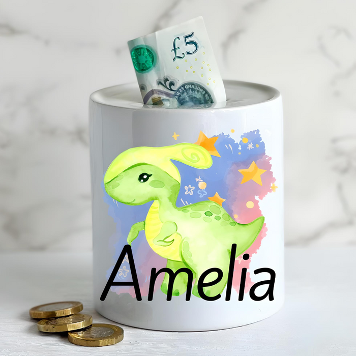 Personalised Name Dinosaur Money Jar