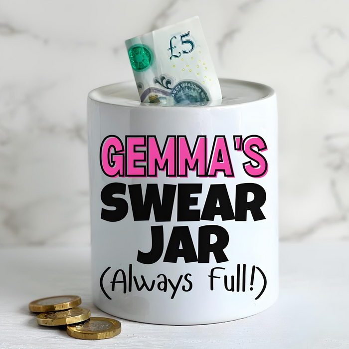 Personalised Swear Jar Pink Text