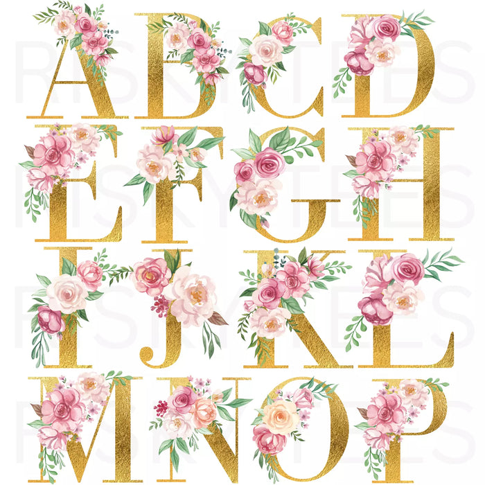 Gold Floral Initial & Name